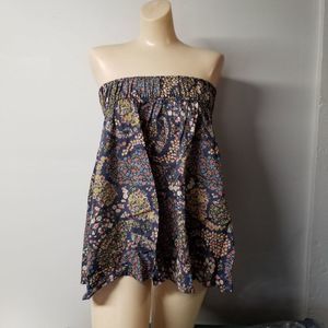 H&M 100% Cotton Floral Skirt breezy summer blue flowers paisley medium m circle